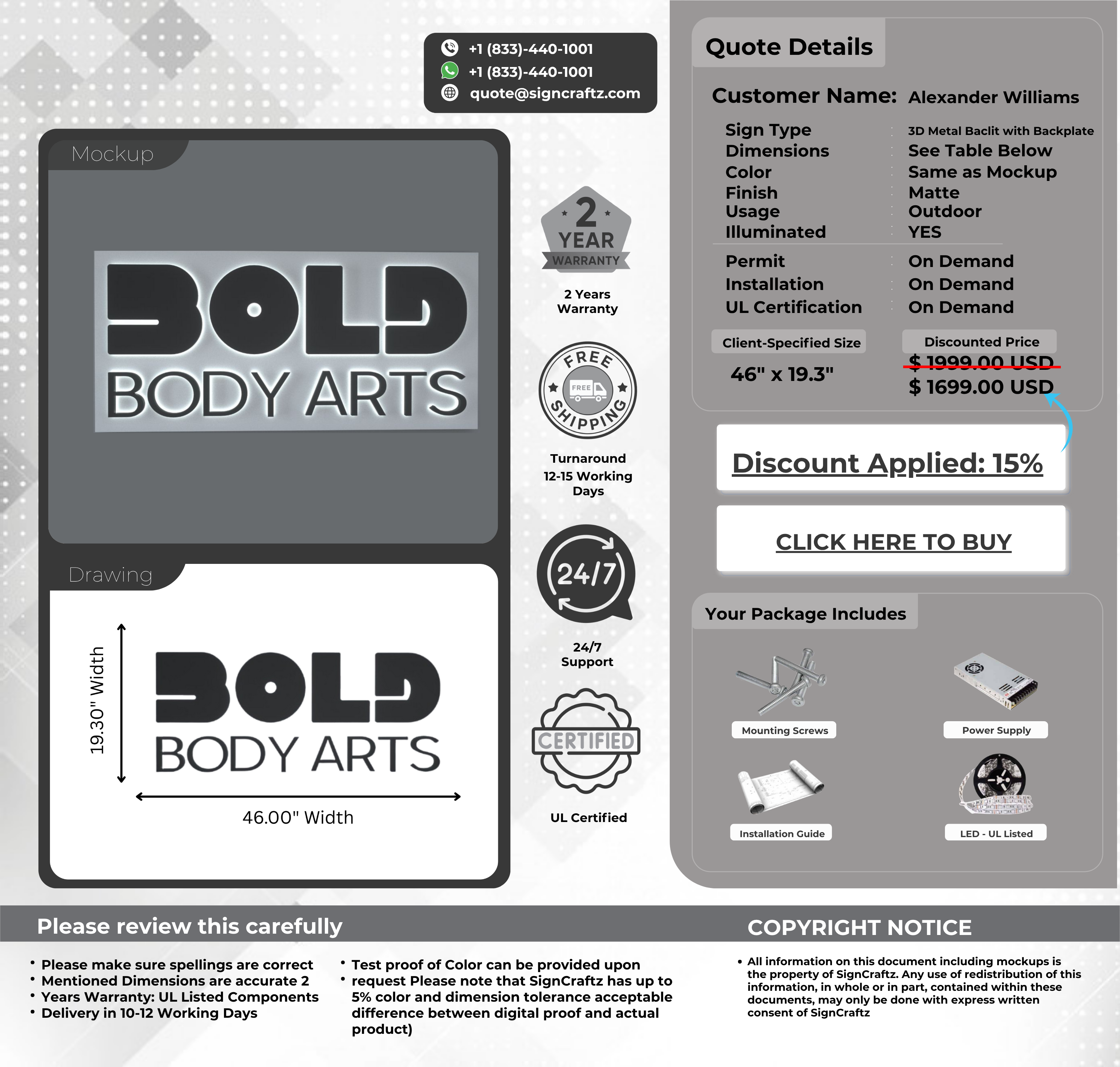 3D Metal Sign - Alexander Williams